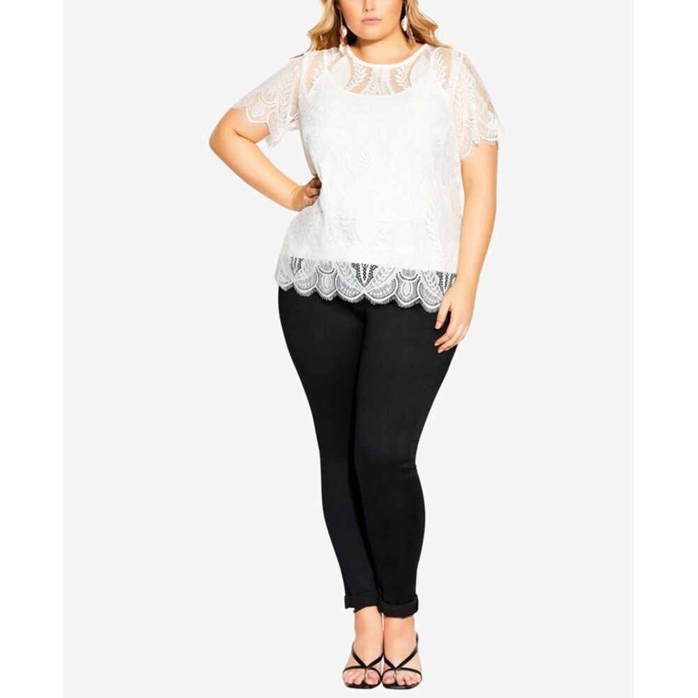 City Chic Trendy Plus Size Mirrored Lace Crew Neck Top
